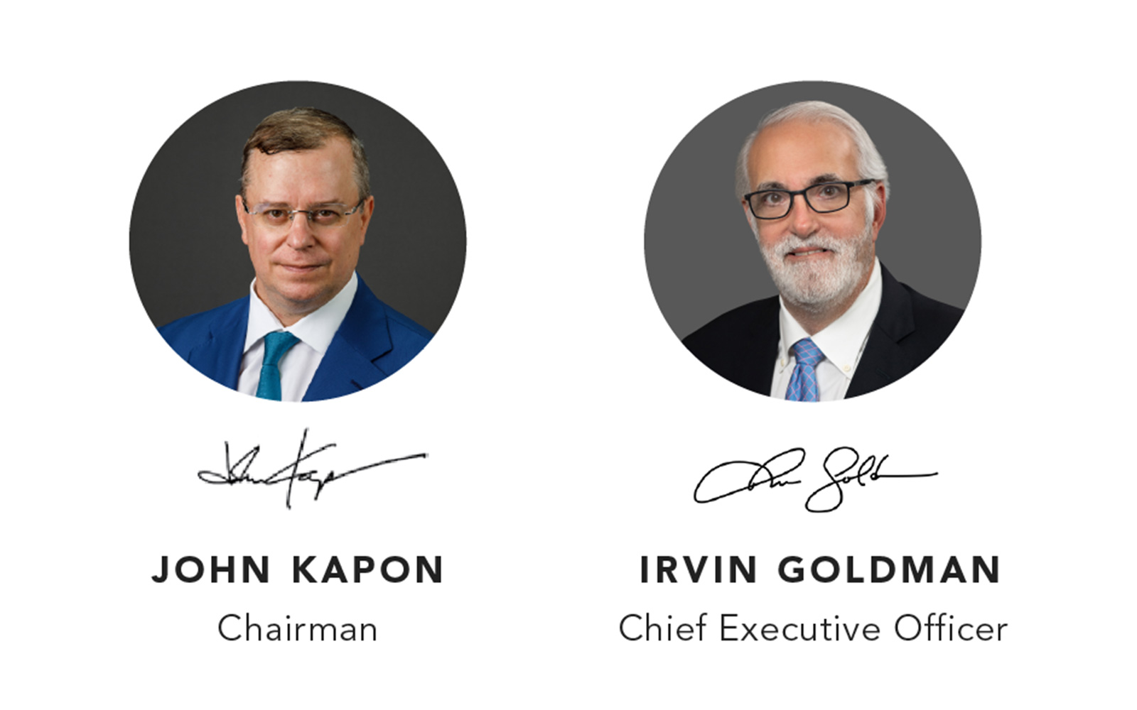 bio headshots of john kapon and irv goldman