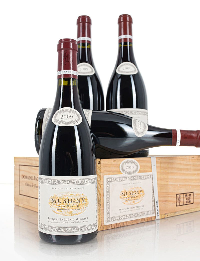 Lots 401-402: 4 bottles 2009 J.F. Mugnier Musigny & 3 bottles 2010 in banded OWC