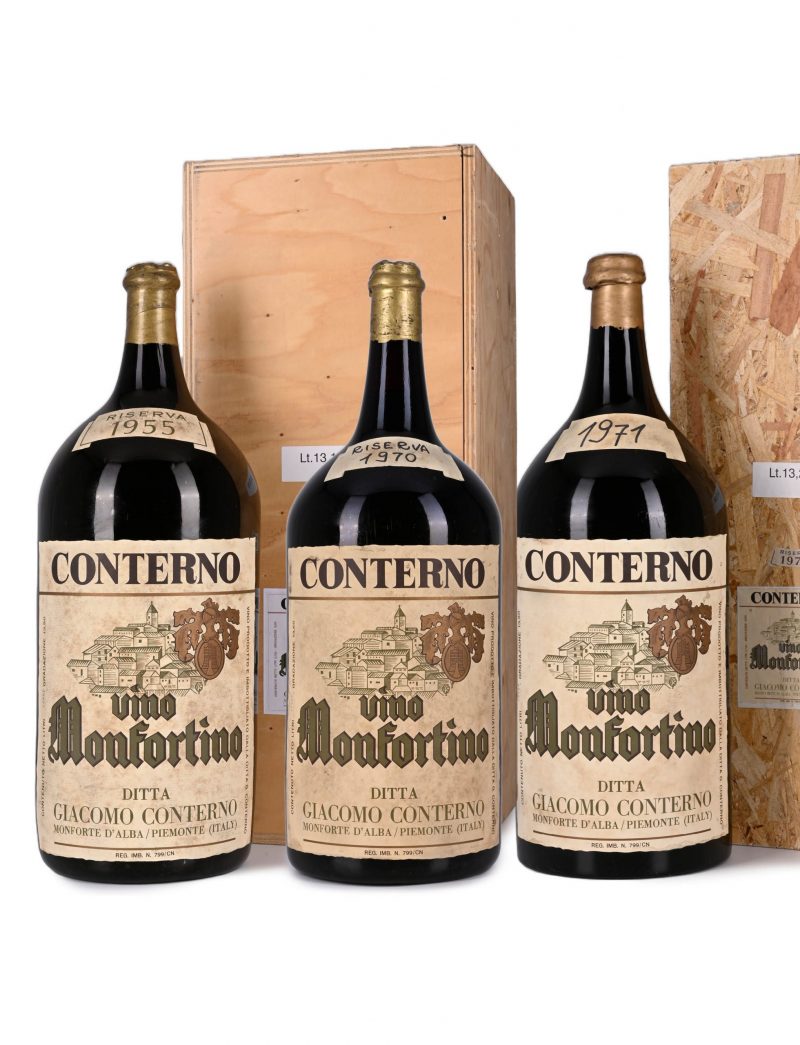 Lots 629, 633 & 634: 1 12 liter 1955, 1 12.5 liter 1970 & 1 13.5 liter 1971 G. Conterno Barolo Monfortino Riserva in OWC